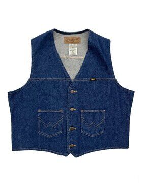 Wrangler Unlined Denim Jean W Stitched Pockets Vest Mens XL X-Large